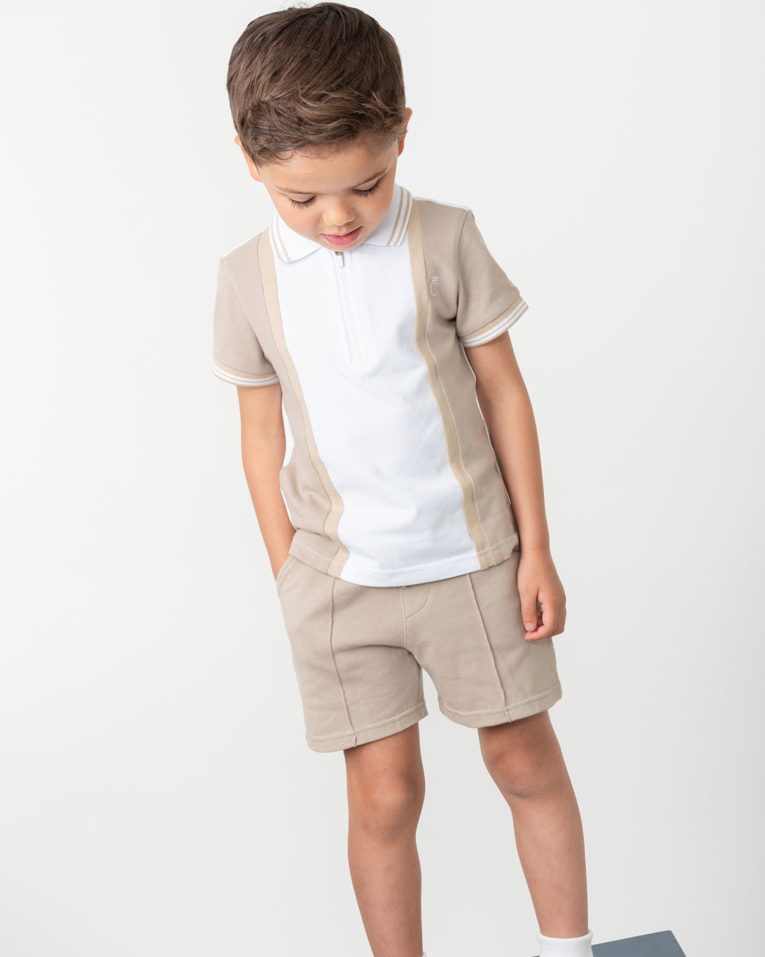 Caramelo Mink Zip Polo Short Set | Casa Childrenswear