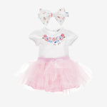 Monnalisa Baby Girls Rose Print Babygrow and Skirt with Bow | Casa Childrenswear