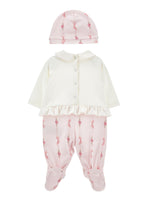 Baby Girls Pink & White Babygrow with Hat