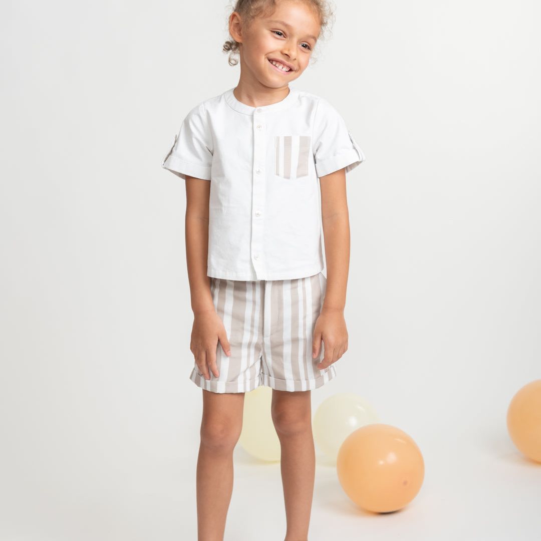 Caramelo Beige Sweet Stripes Short Set | Casa Childrenswear