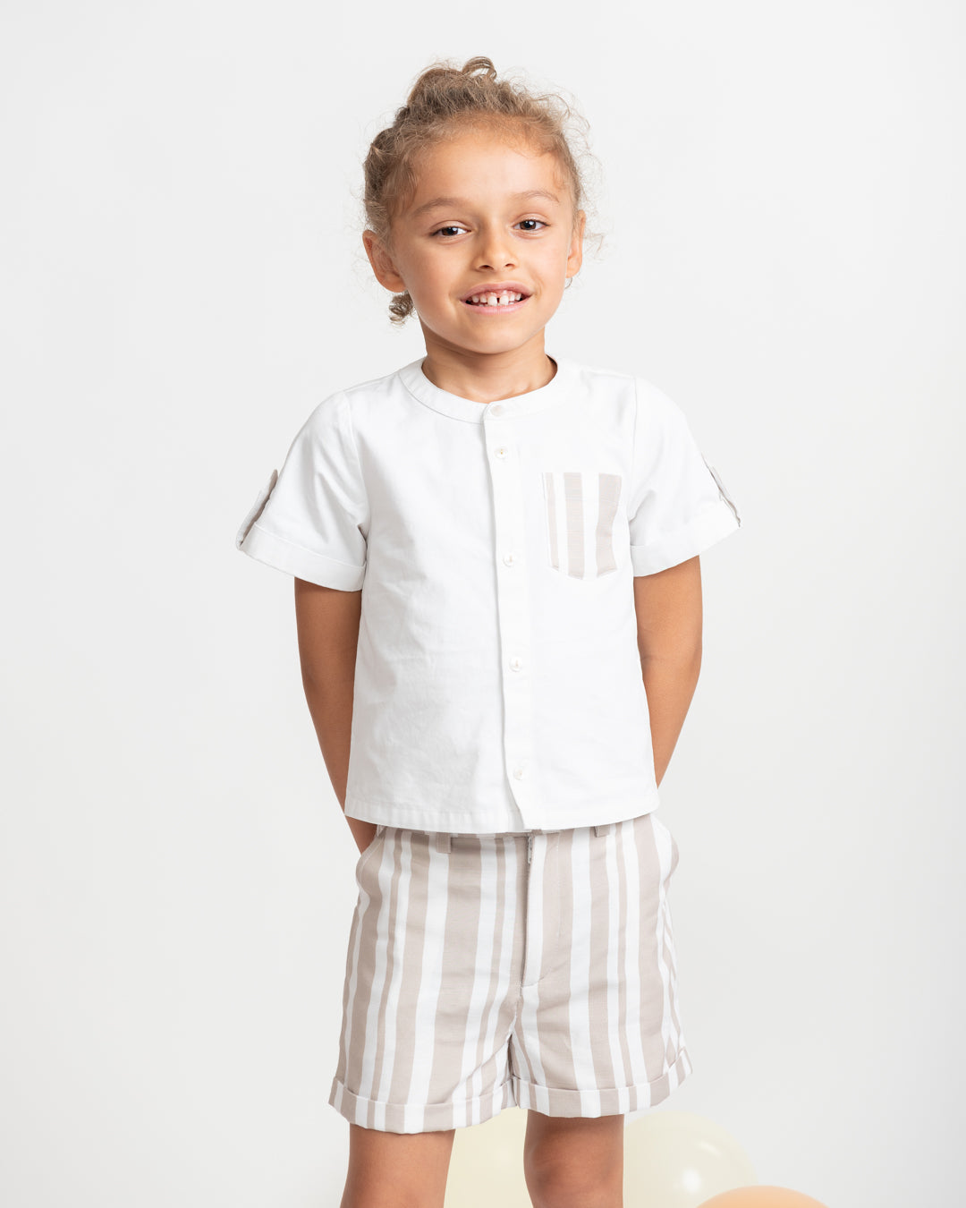 Caramelo Beige Sweet Stripes Short Set | Casa Childrenswear