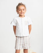 Caramelo Beige Sweet Stripes Short Set | Casa Childrenswear