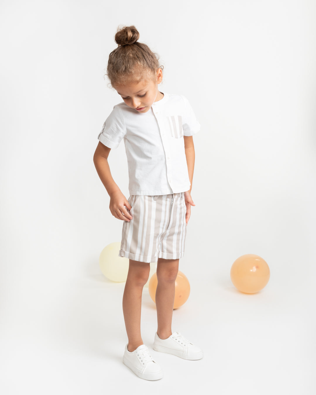 Caramelo Beige Sweet Stripes Short Set | Casa Childrenswear