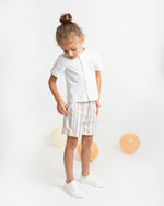 Caramelo Beige Sweet Stripes Short Set | Casa Childrenswear