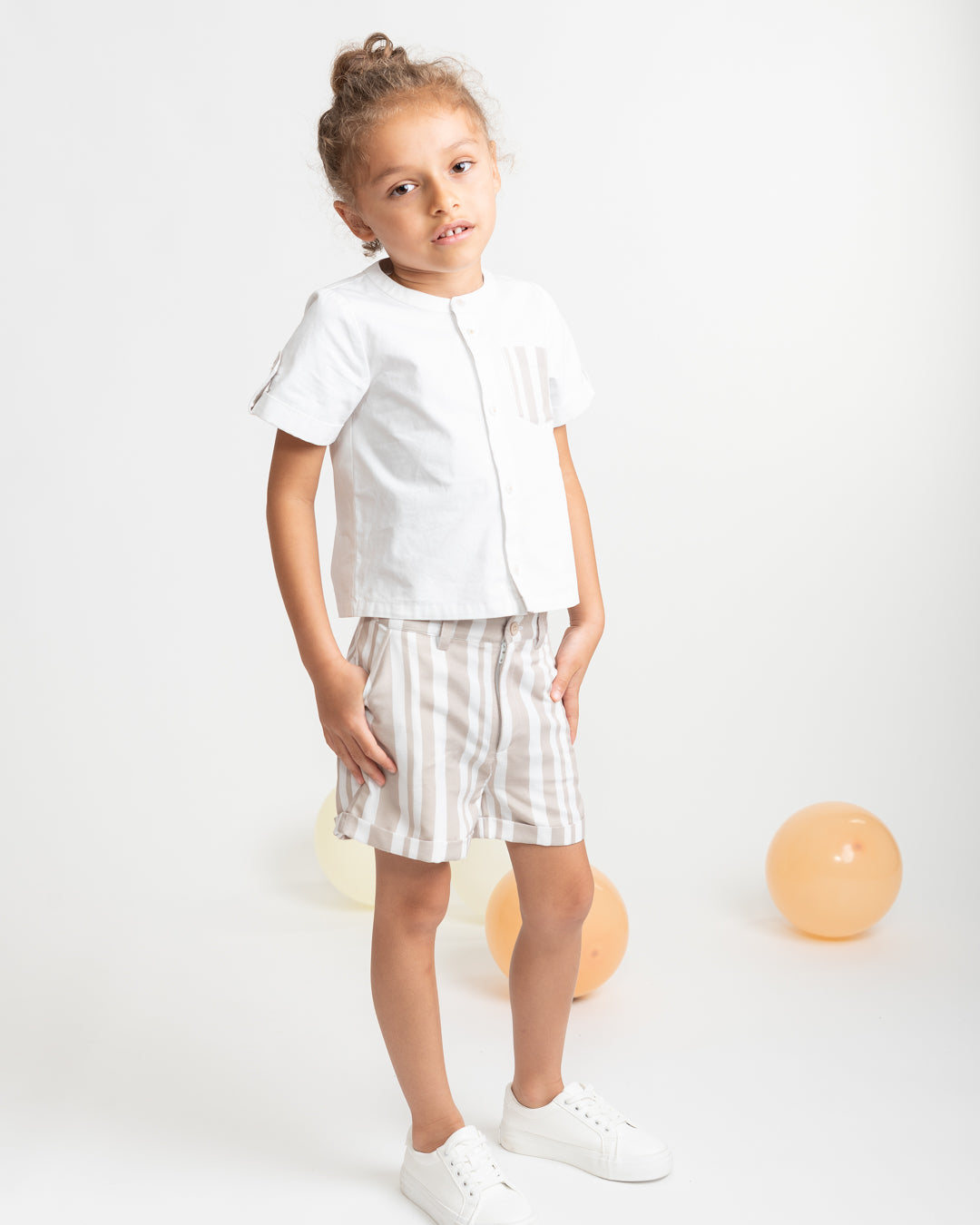 Caramelo Beige Sweet Stripes Short Set | Casa Childrenswear
