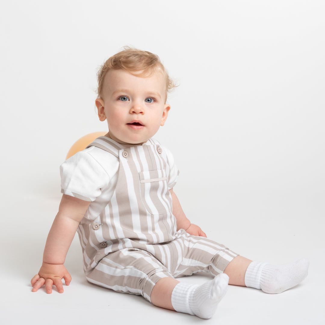 Baby Boys Beige Sweet Stripes Bib Short Set