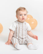 Baby Boys Beige Sweet Stripes Bib Short Set