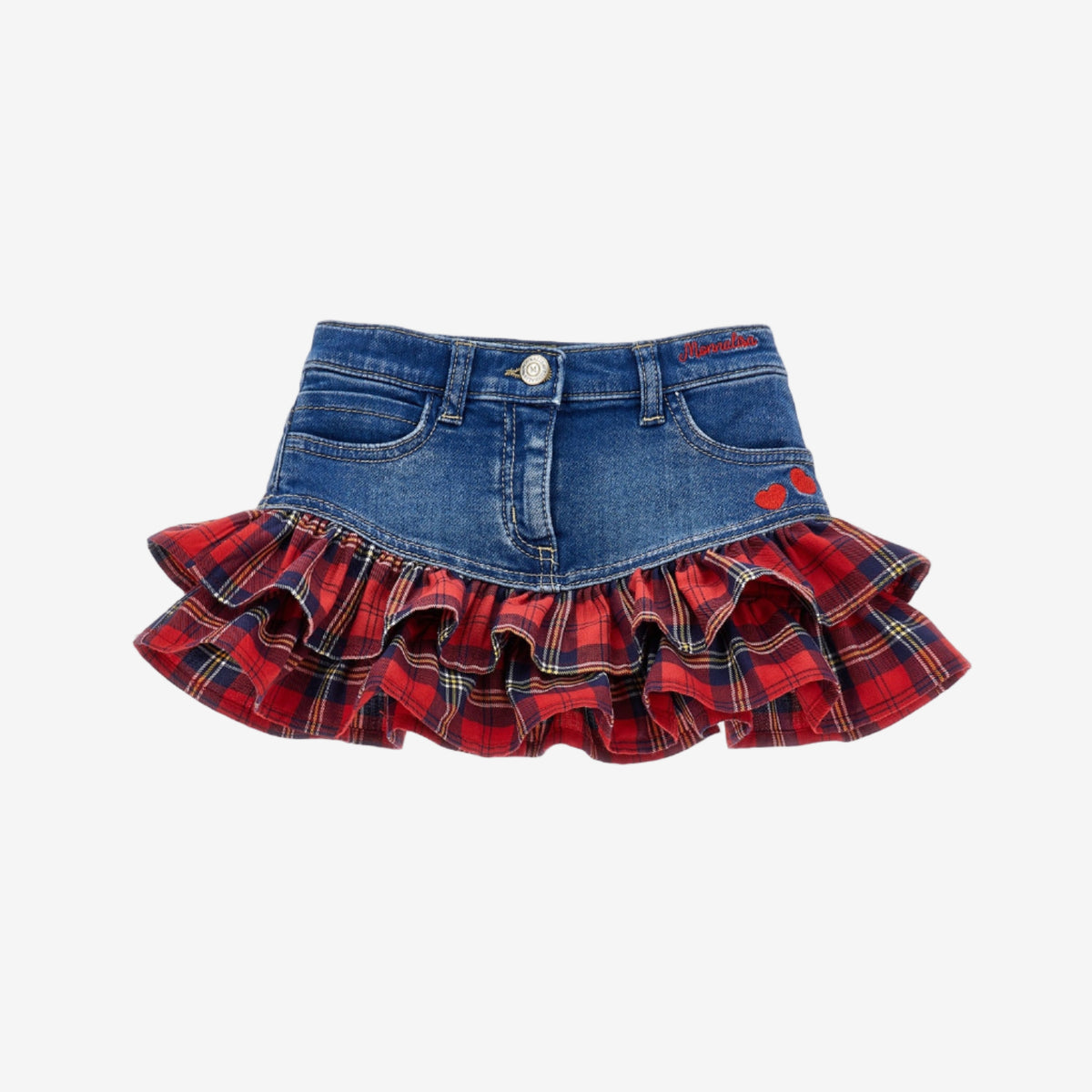 Monnalisa Baby Denim Skirt with Red Rouche | Casa Childrenswear