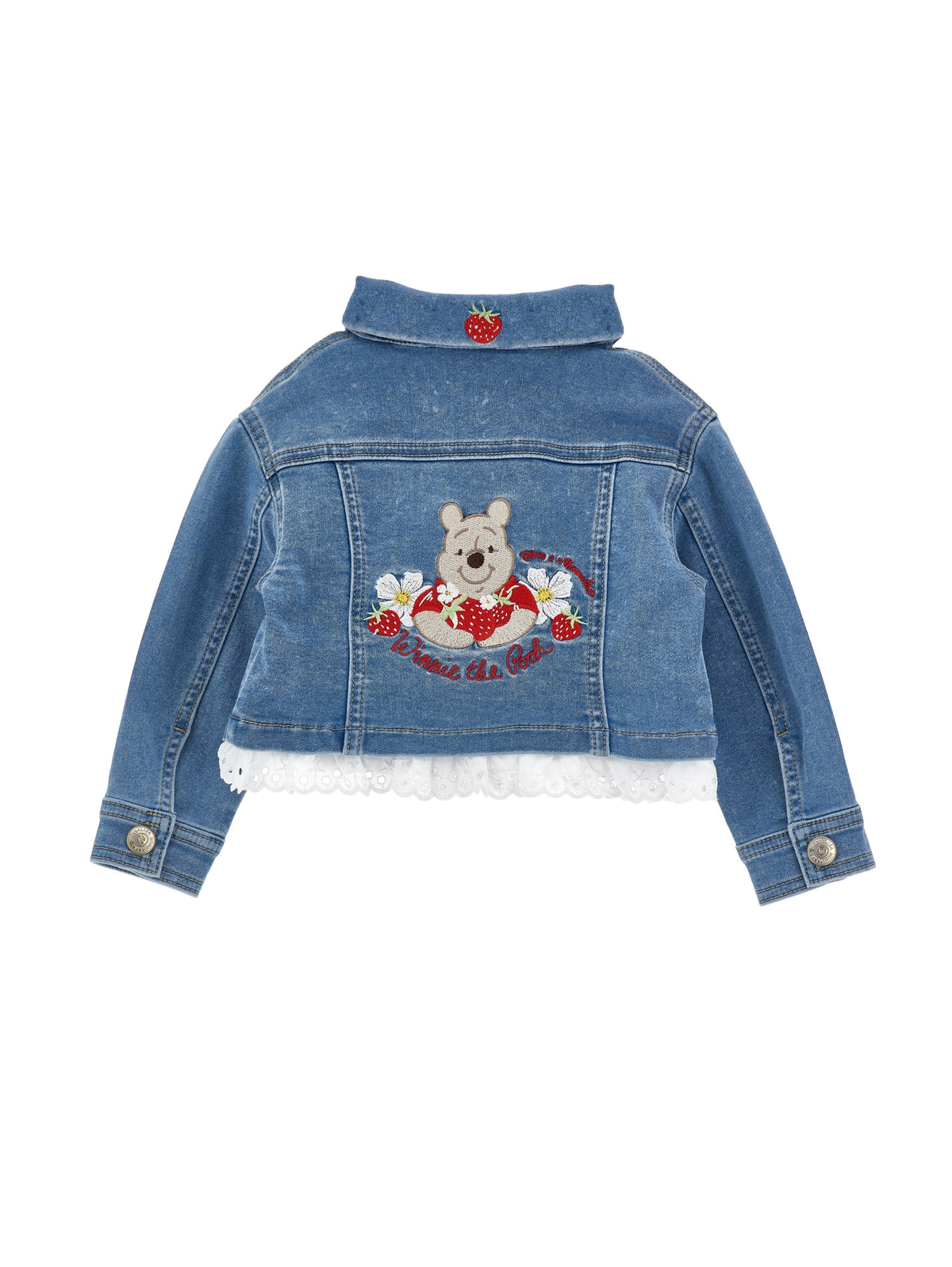 Monnalisa Girls Denim Jacket with Frill Trim and Winnie Embroidery | Casa Childrenswear
