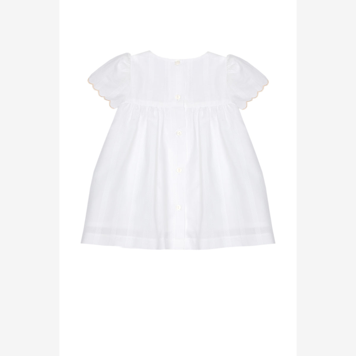 Patachou Baby Girls White Woven Dress with Pleated Chest | Casa Childrenswear