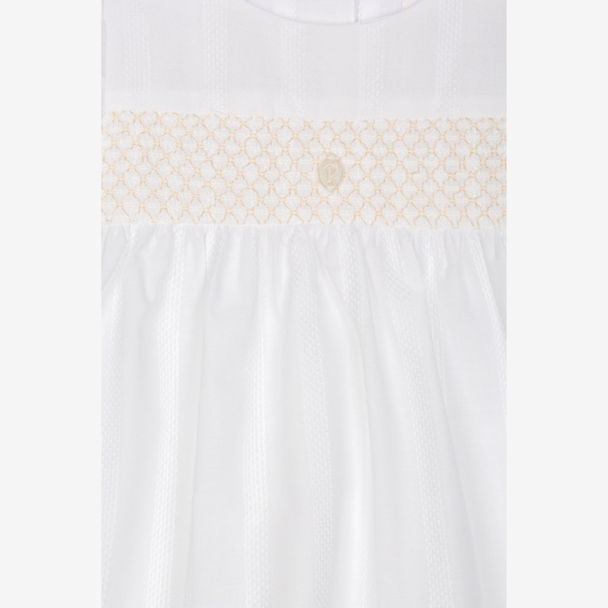 Patachou Baby Girls White Woven Dress with Pleated Chest | Casa Childrenswear