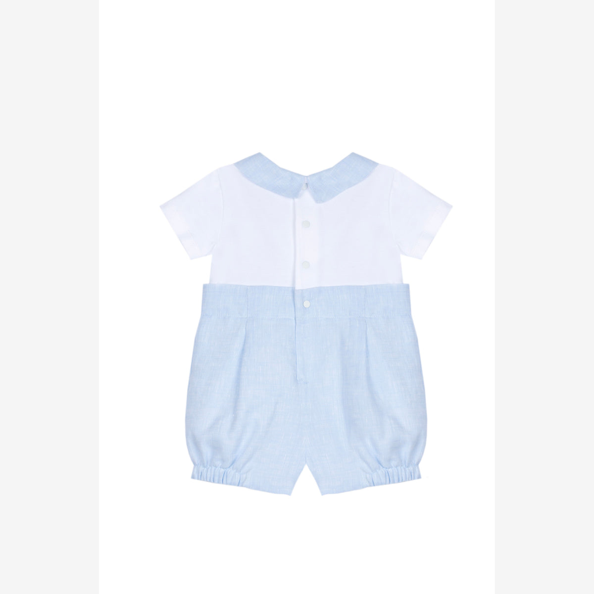 Patachou Baby Boys White Cotton & Blue Linen Shortie | Casa Childrenswear