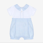 Patachou Baby Boys White Cotton & Blue Linen Shortie | Casa Childrenswear