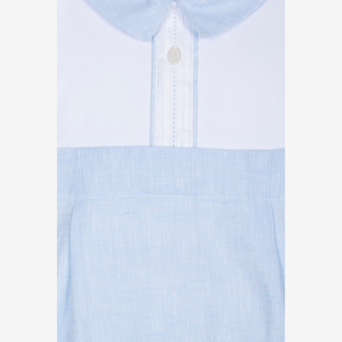 Patachou Baby Boys White Cotton & Blue Linen Shortie | Casa Childrenswear