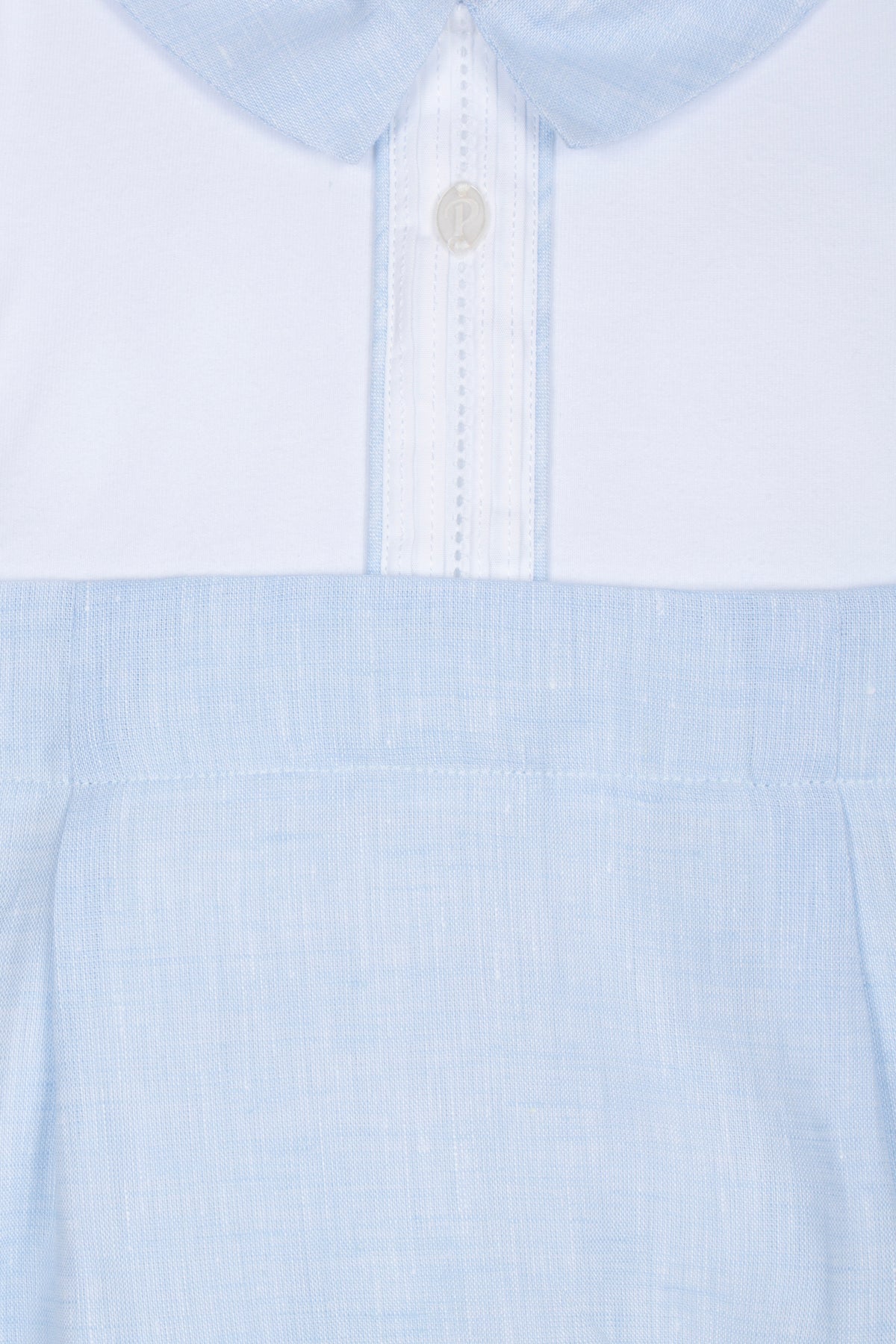 Patachou Baby Boys White Cotton & Blue Linen Shortie | Casa Childrenswear