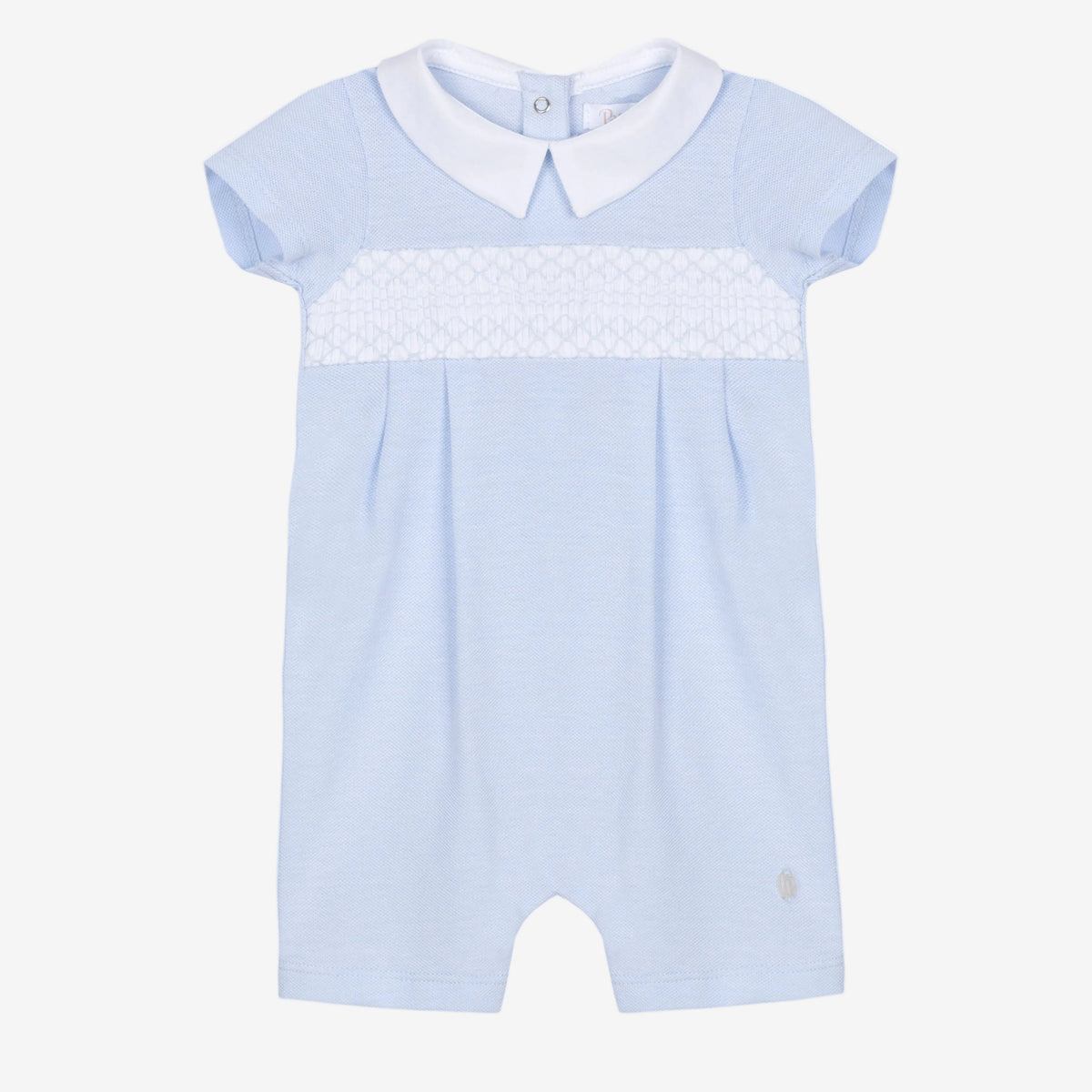 Patachou Baby Boy Blue Romper with Smock Detail | Casa Childrenswear