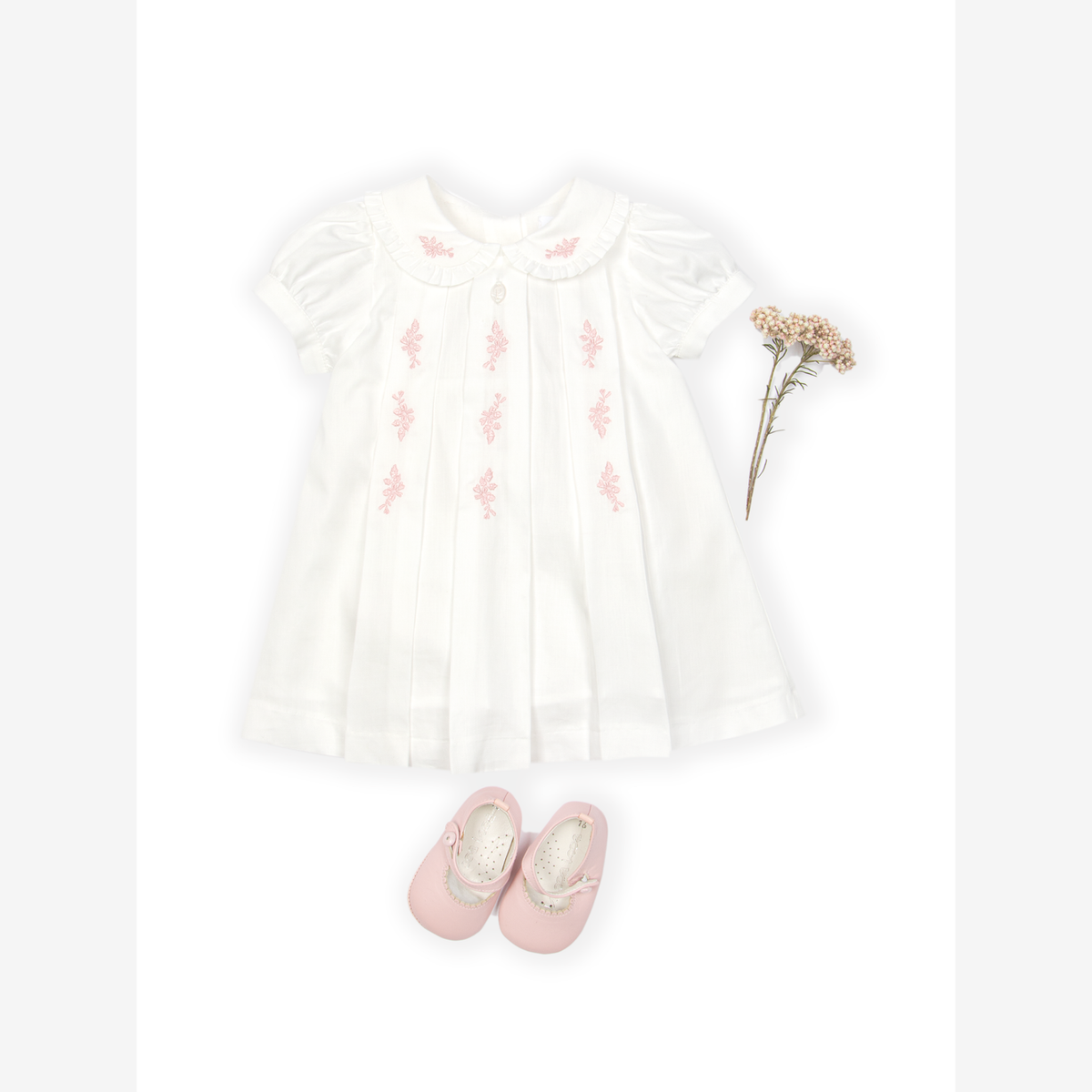 Patachou Baby Girls White Woven Dress with Leaf Print | Casa Childrenswear