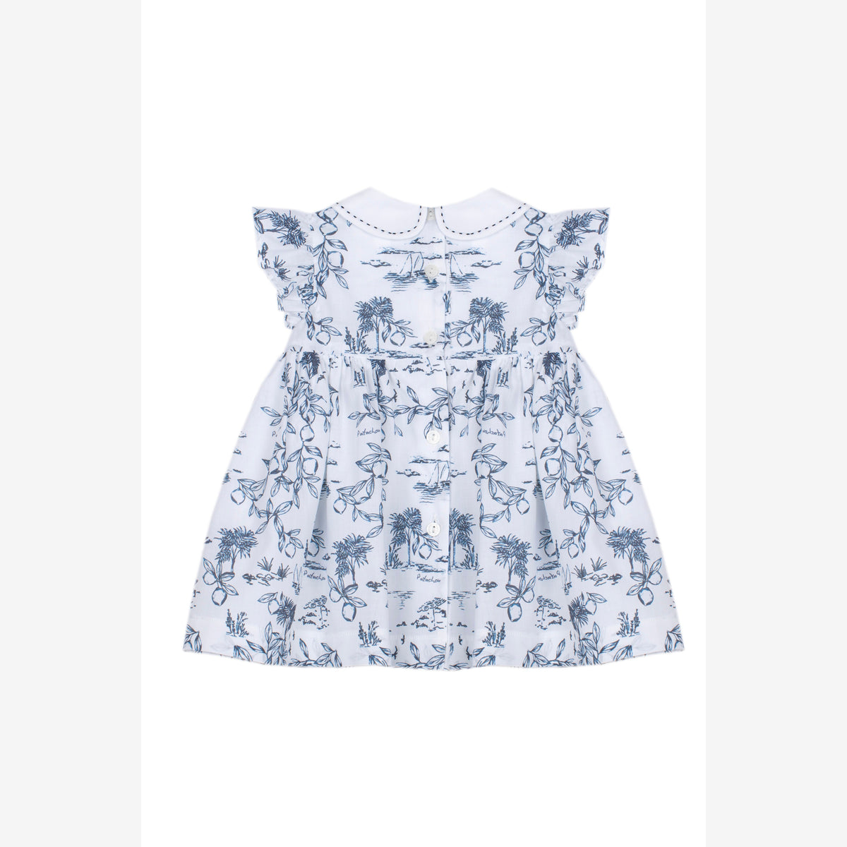 Patachou Baby Girls White & Navy Print Smocked Dress | Casa Childrenswear