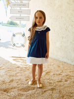 Patachou Girls Navy Dress with White Contrast | Casa Childrenswear