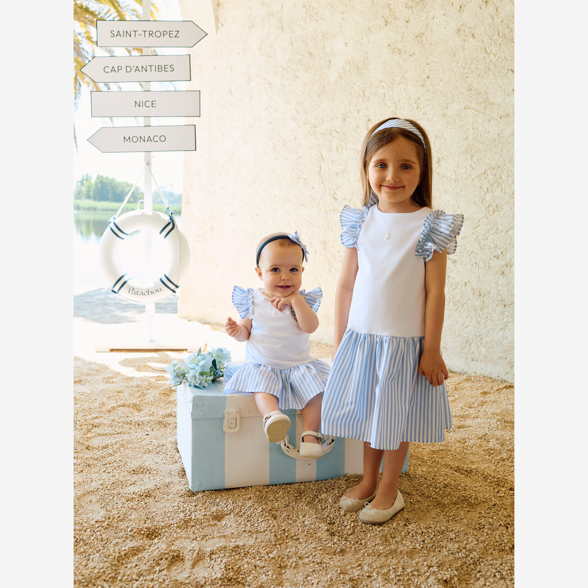 Patachou Girls White & Blue Jersey Dress | Casa Childrenswear