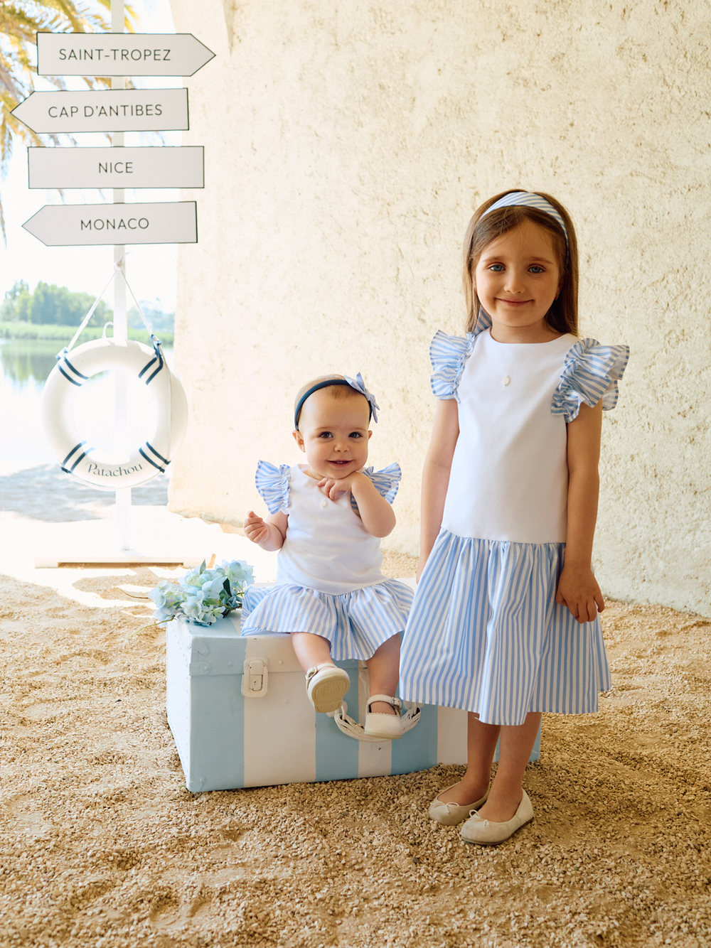 Patachou Girls White & Blue Jersey Dress | Casa Childrenswear