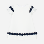 Patachou Girls Ivory Dress with Navy Floral Tulle Trim | Casa Childrenswear