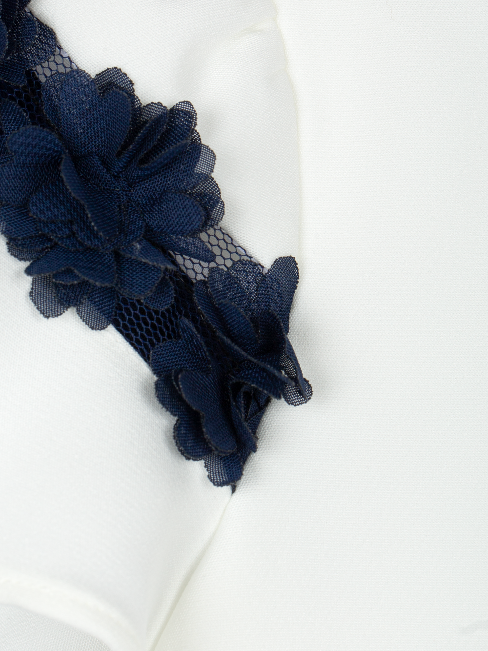 Girls Ivory Dress with Navy Floral Tulle Trim