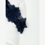 Girls Ivory Dress with Navy Floral Tulle Trim