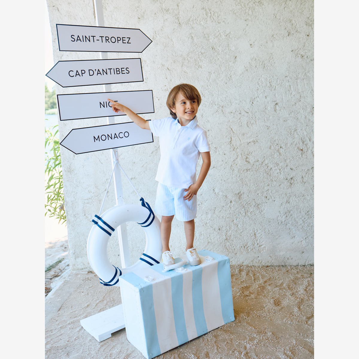Patachou Baby Boys White Polo Short Set | Casa Childrenswear