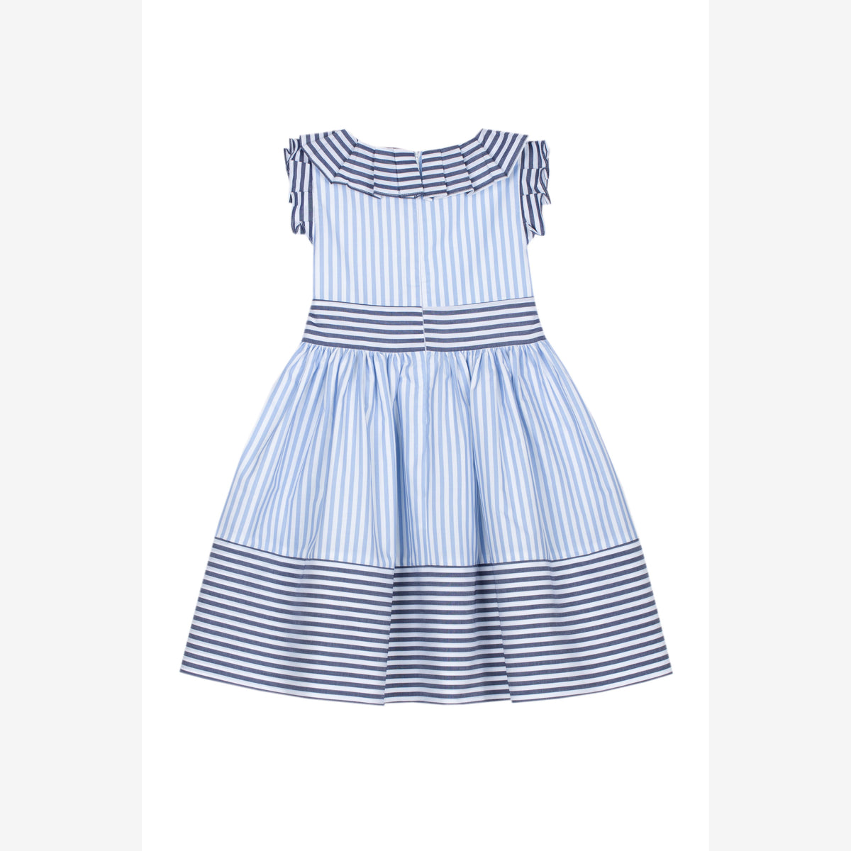 Patachou Girls White & Blue Contrasting Stripe Cotton Dress | Casa Childrenswear