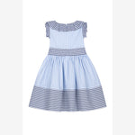 Patachou Girls White & Blue Contrasting Stripe Cotton Dress | Casa Childrenswear