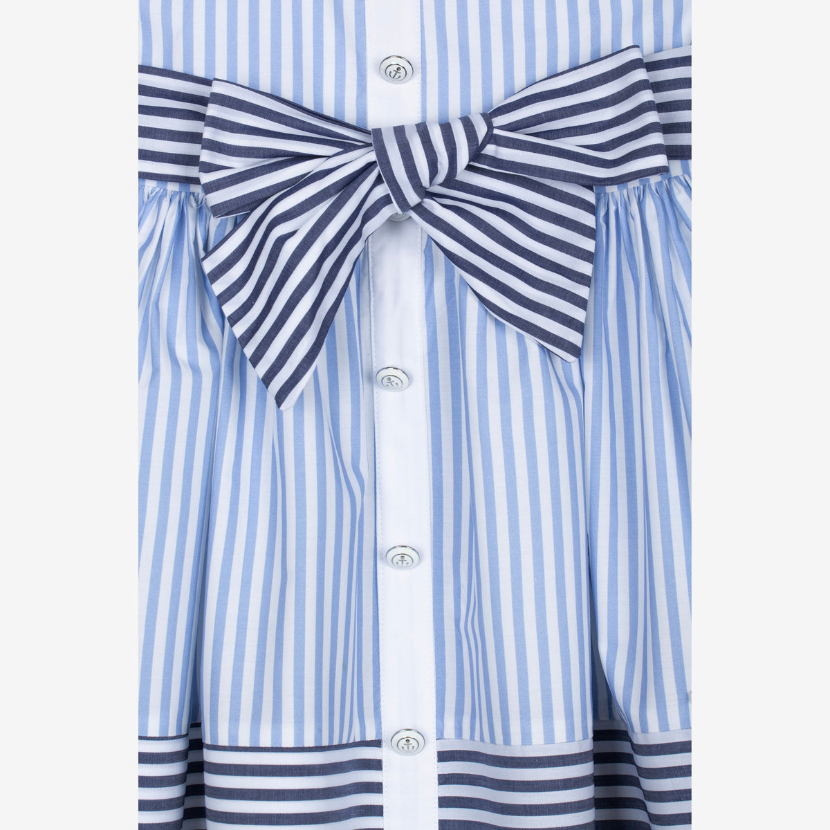 Patachou Girls White & Blue Contrasting Stripe Cotton Dress | Casa Childrenswear