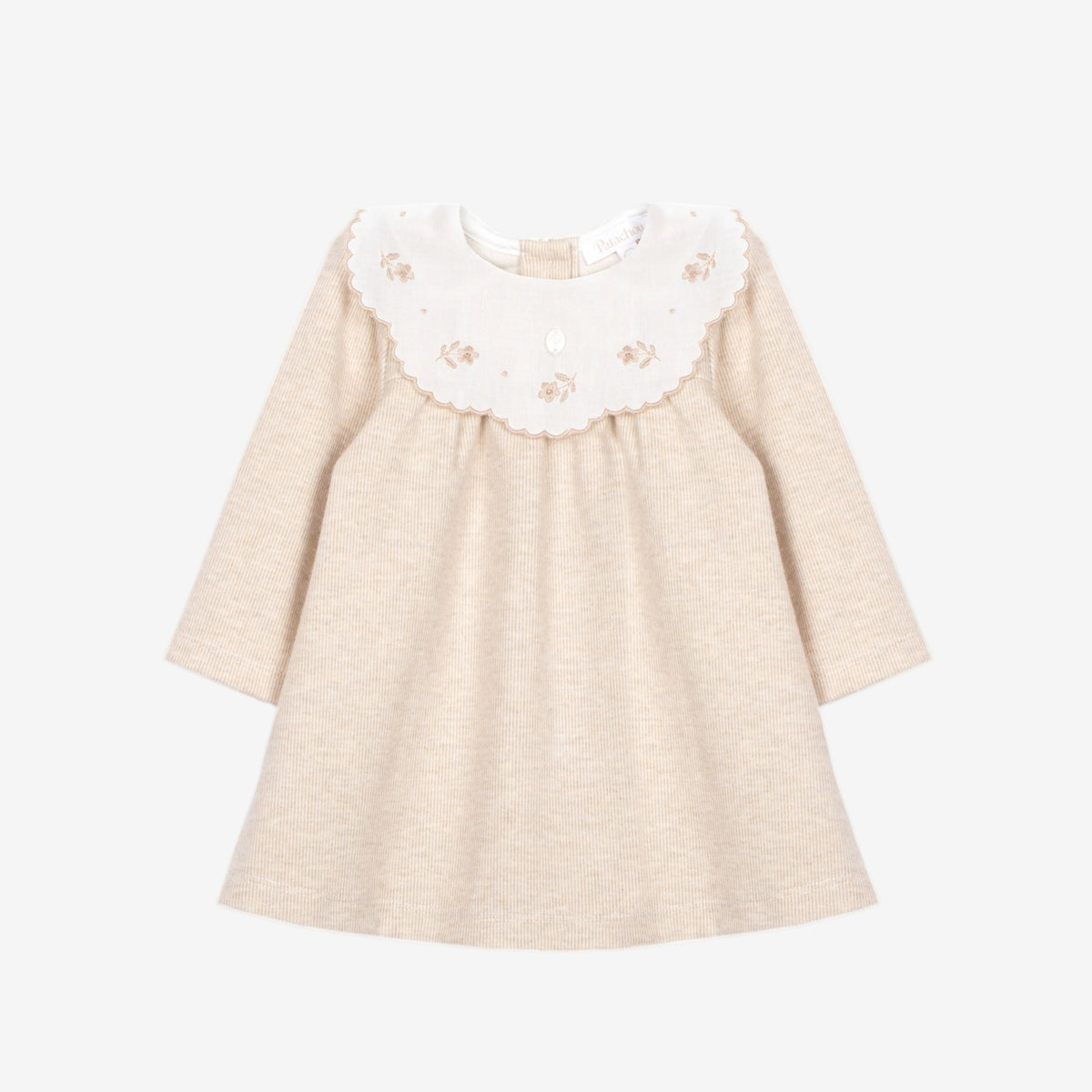 Patachou Baby Girls Beige Dress with Embroidered Collar | Casa Childrenswear