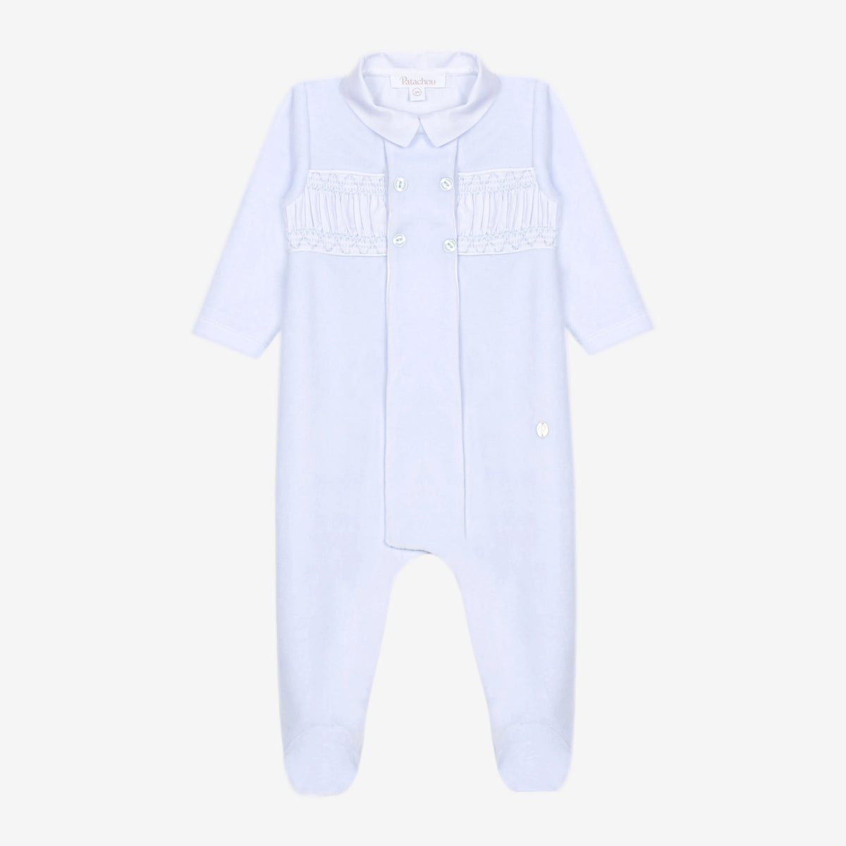 Patachou Baby Boys Light Blue Babygrow with Smocked Detail | Casa Childrenswear