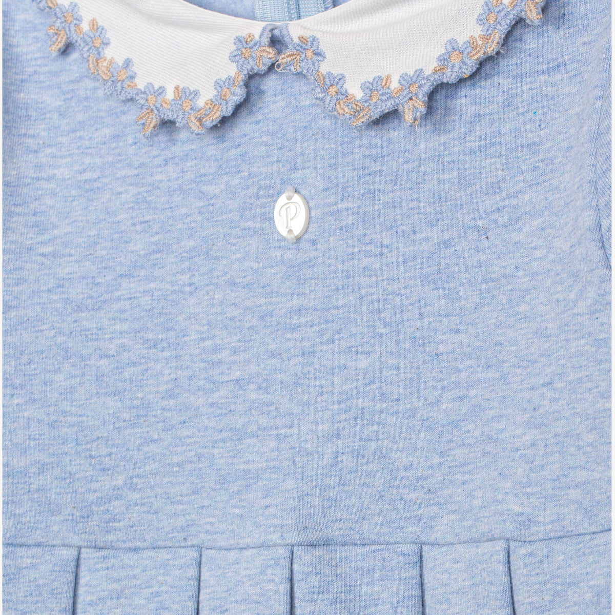 Patachou Infant Girls Blue Dress with Embroidered Collar | Casa Childrenswear