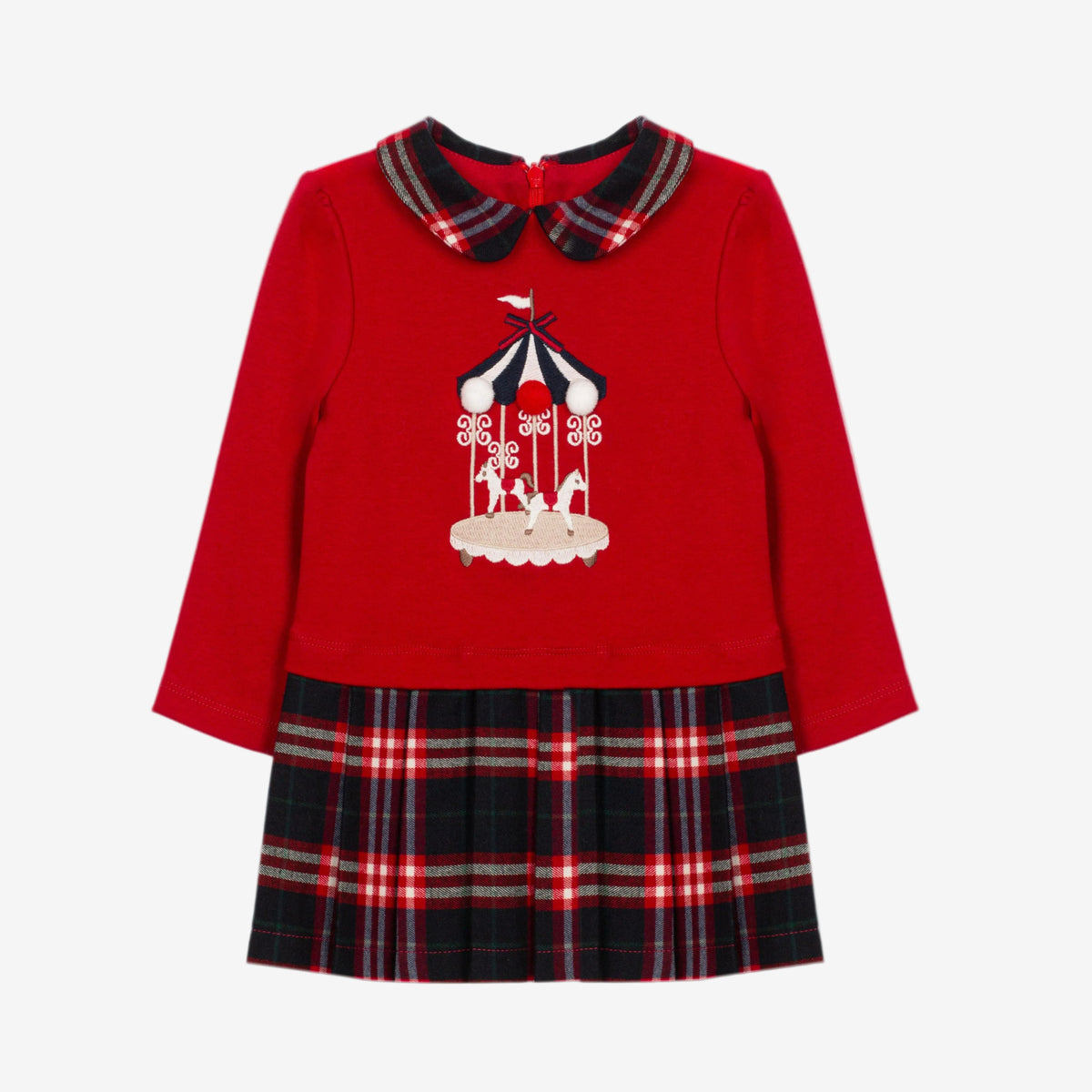Patachou Infant Girls Red Dress with Embroidered Carousel | Casa Childrenswear