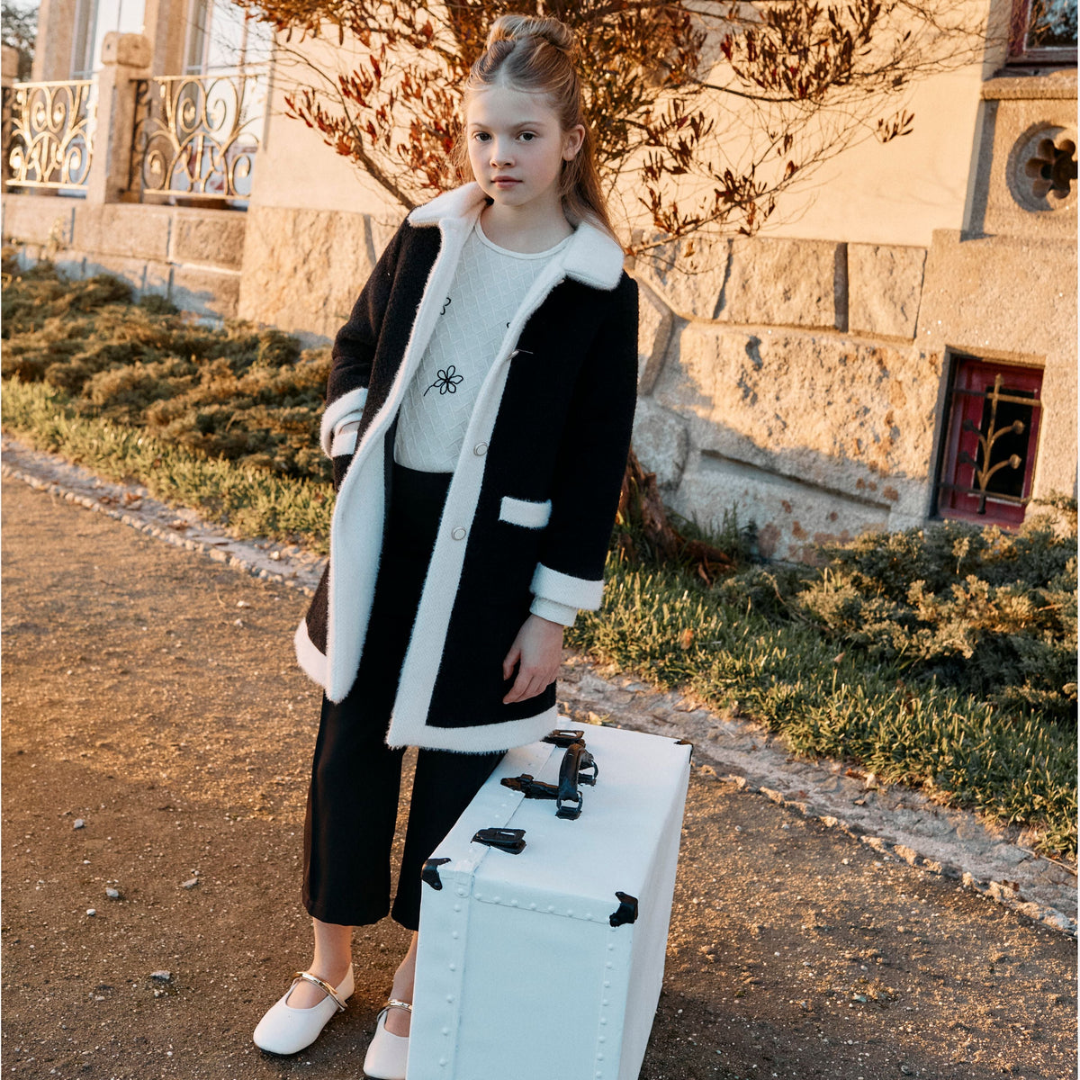 Patachou Girls Elegant Black Coat | Casa Childrenswear