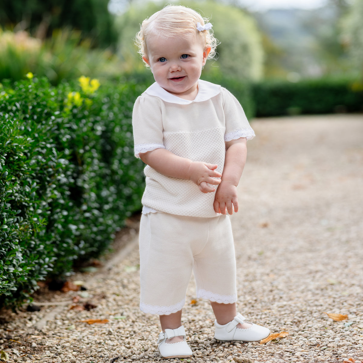 Emile et Rose Laura Stone Knitted 2 Piece Top and Short Set | Casa Childrenswear