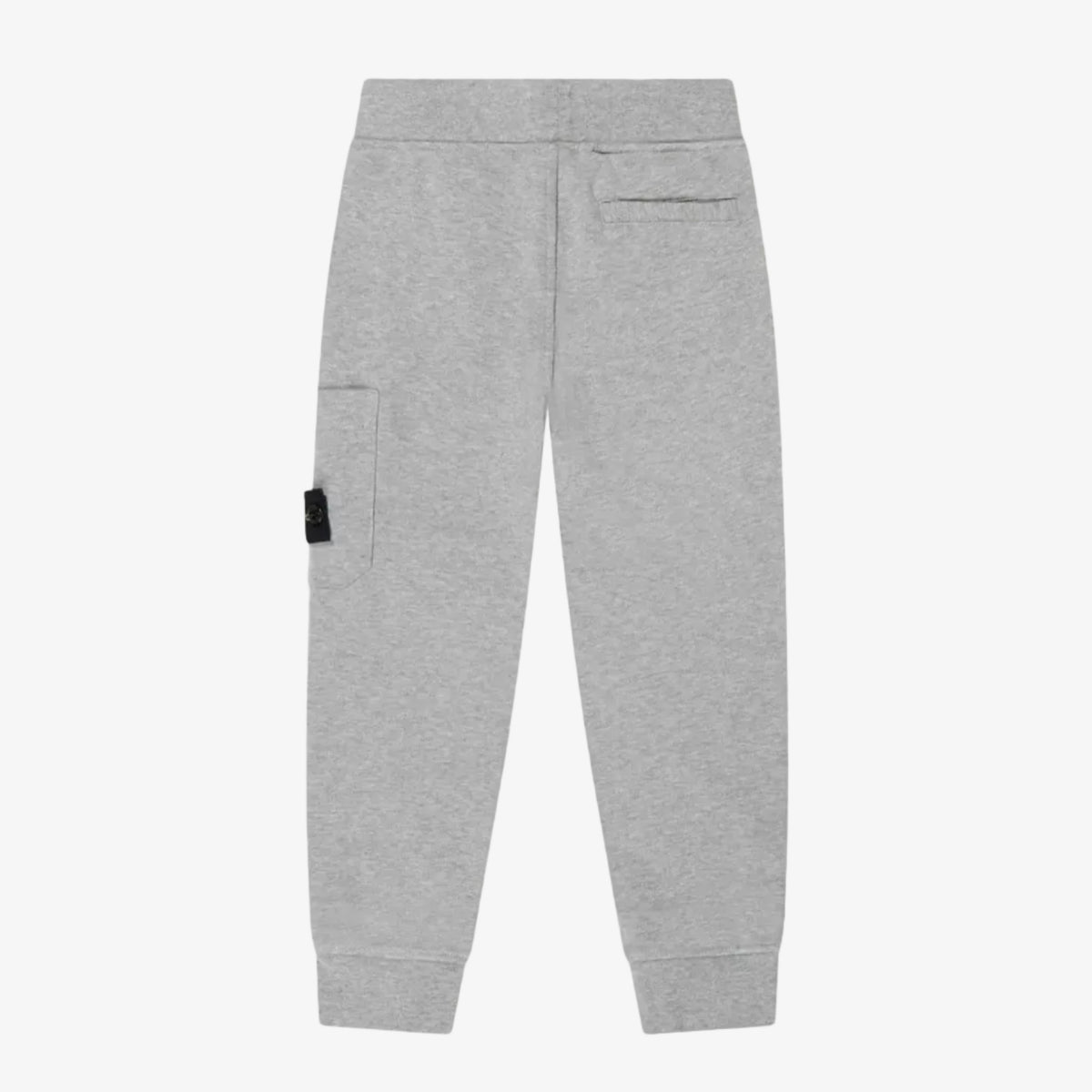 Light gray heather jogger sweatpants with a side cargo pocket and a small black brand tag, shown from the back on a light gray background.
