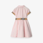 Burberry Girls Pale Pink Cotton Dress with Check Trims | Casa Childrenswear