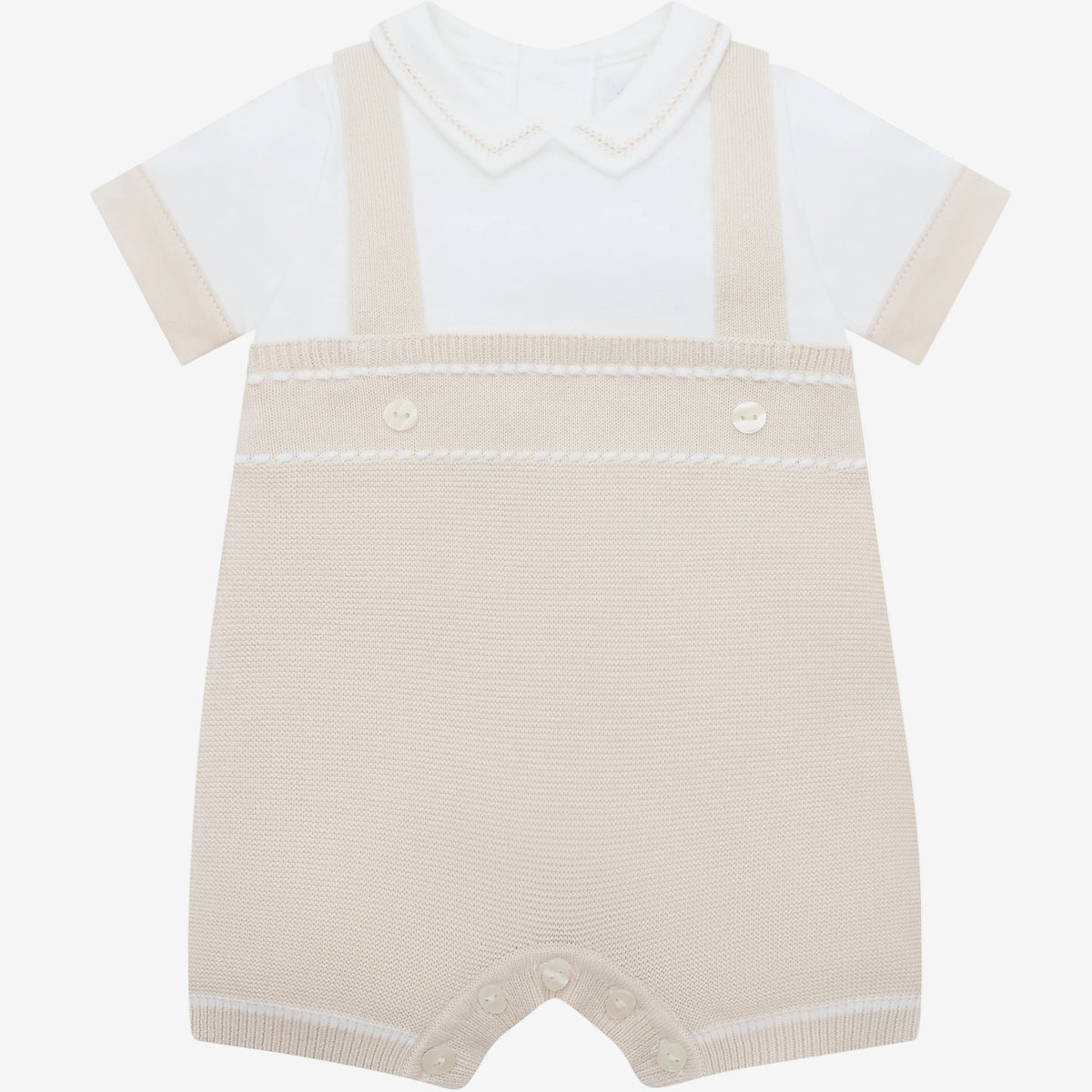 Emile et Rose Lowe Stone Knitted Romper with Braces | Casa Childrenswear