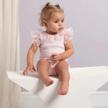 Caramelo Baby Girl Pink Frilliy Short Sleeved Romper | Casa Childrenswear