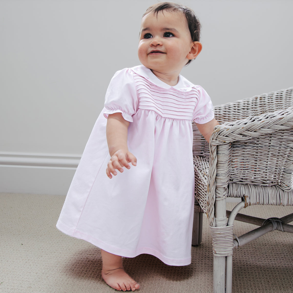 Emile et Rose Lucia Pink Dress with Floral Collar | Casa Childrenswear