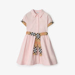Burberry Girls Pale Pink Cotton Dress with Check Trims | Casa Childrenswear
