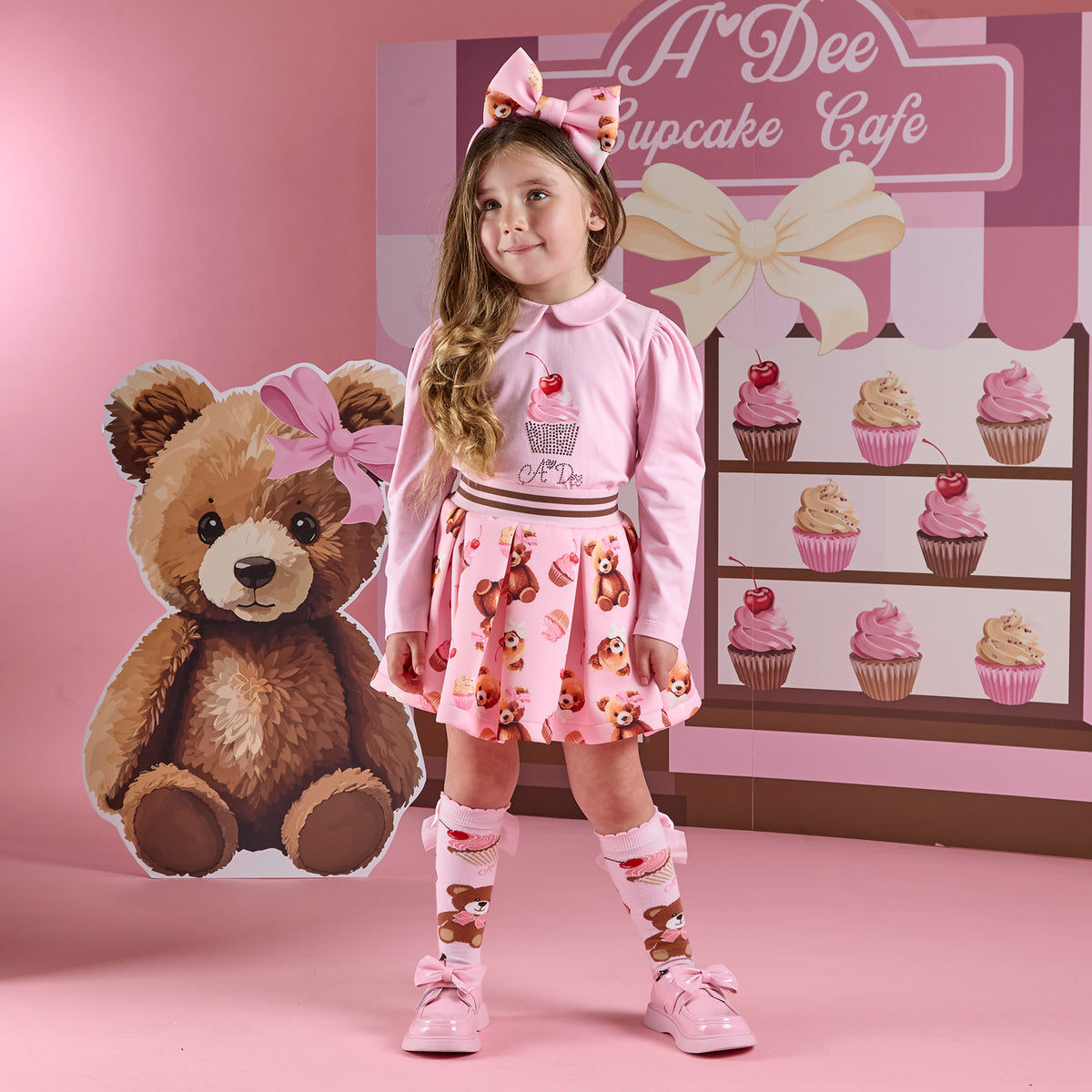 Mabel Pink Bear Print Skirt Set