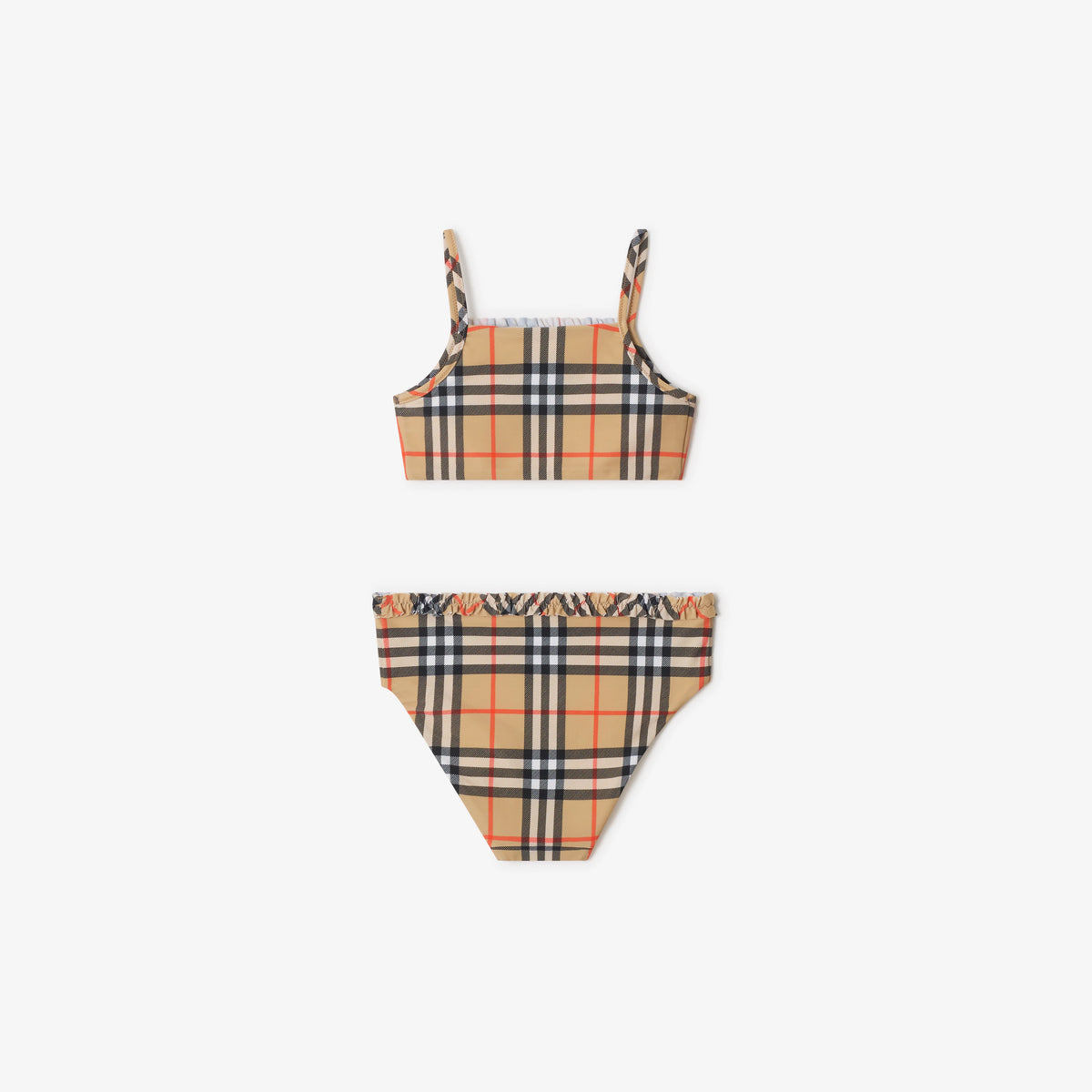 Girls Beige Check Frill Bikini