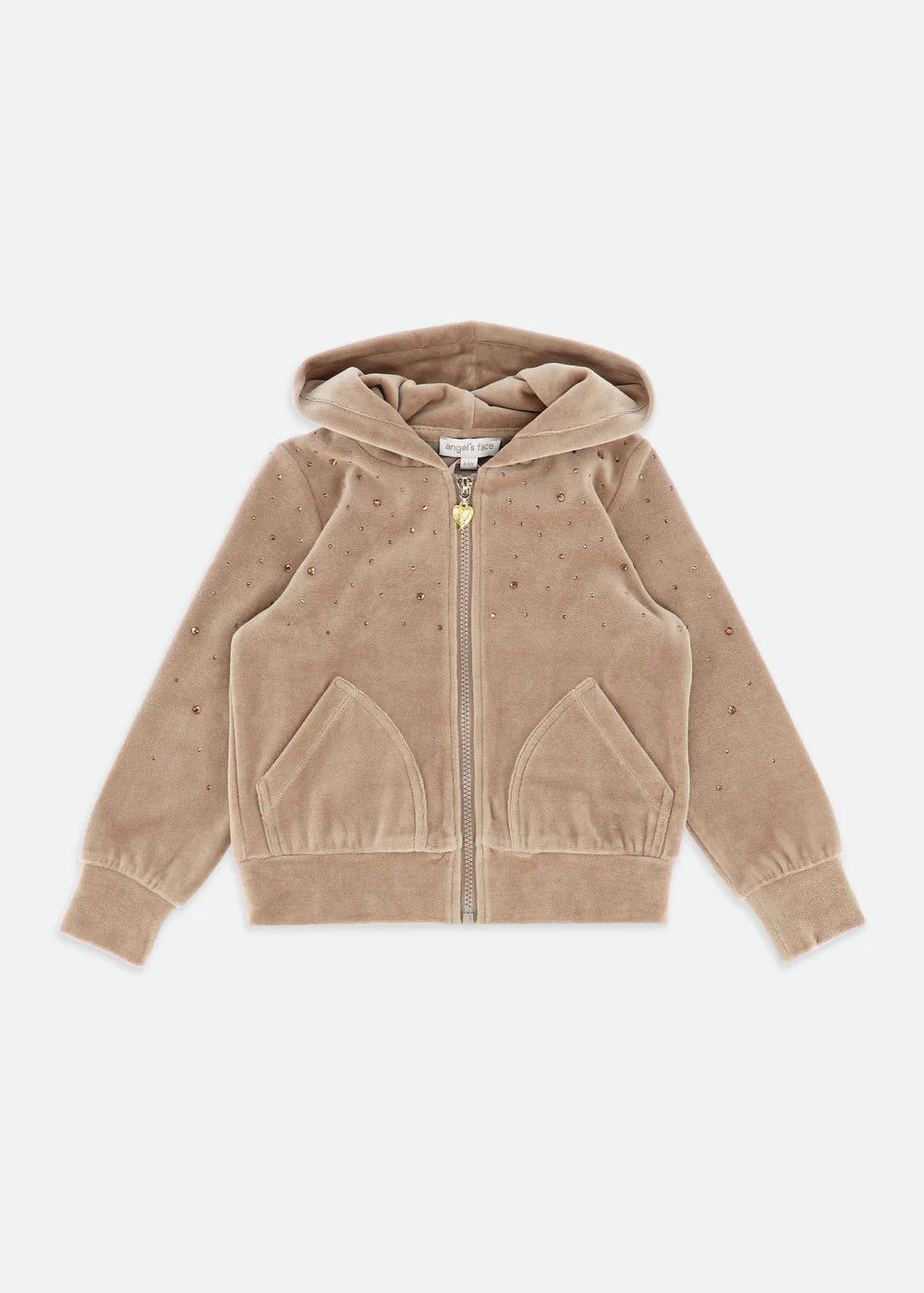 Angels Face Bijou Crystal Velour Hoodie Sand | Casa Childrenswear