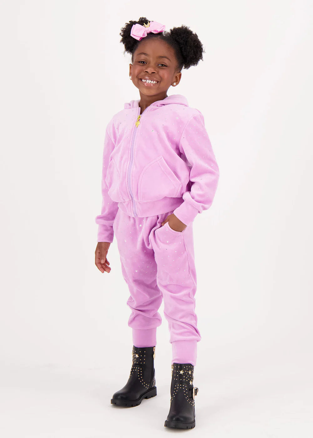 Angels Face Bijou Crystal Velour Jogger Orchid Pink | Casa Childrenswear