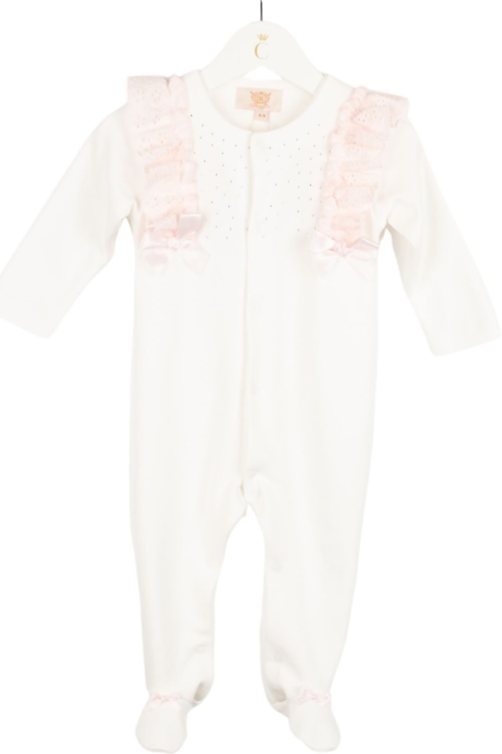 Caramelo Baby Girl White Knitted Diamante Romper | Casa Childrenswear