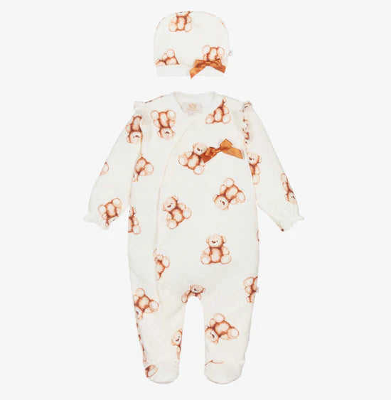Caramelo Baby Girl White Soft teddy Babygrow with Hat | Casa Childrenswear